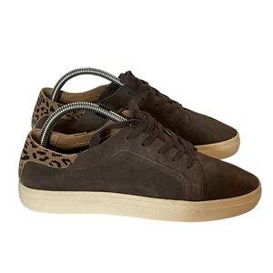 Lucky Brand Loucia Women Brown Suede Leopard Print Lace Up Fashion Sneakers 8M